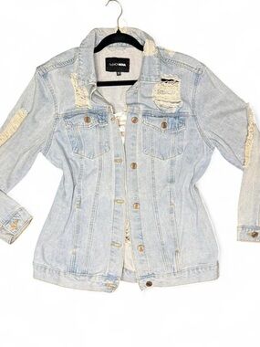 Fashion Nova Light Blue Distressed Denim Jacket